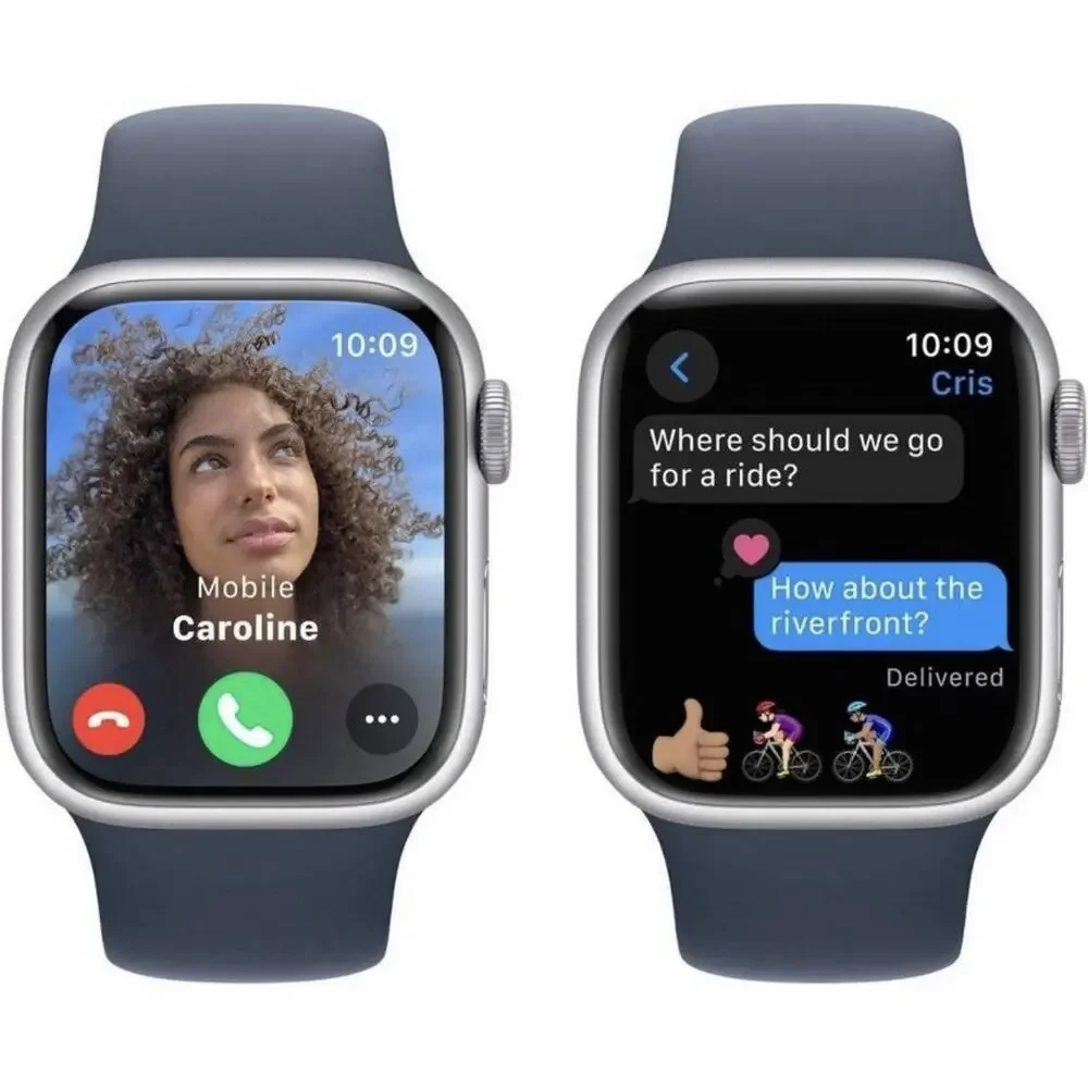 Apple Watch Series 9 GPS 41mm Silver Aluminum Storm Blue Sport Band S/M NEW
